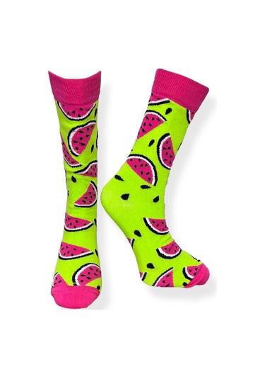 5'li Unısex Meyve Ve Hayvan Temalı Kivi, Karpuz, Avokado, Bal Arısı Ve Elma Tasarımlı Esnek Nem Alabilen Pamuklu Spor Soket Çoraplar Çok Renkli