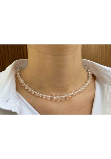 Kristal Kuvars Taşı Doğaltaş Kolye 8 Mm Bej