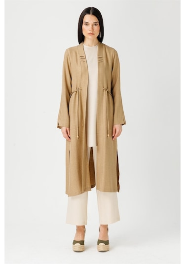 Bağcık Detaylı Tunik Ceket Pantolon Takım Camel-camel Camel