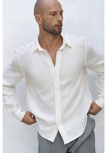 Mai Collection Mai Studios Co. Bice Ekru Keten Oversize Erkek Gömlek Ekru