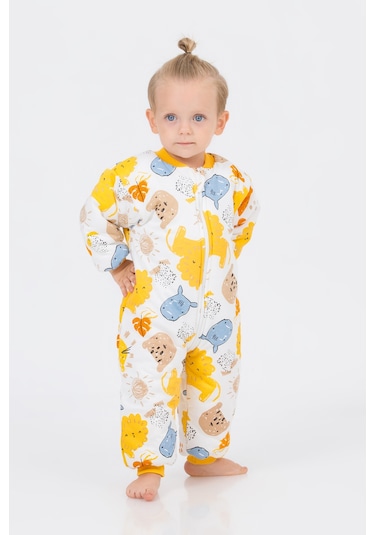 Kız Erkek Çocuk Kalın Elyaf Dolgulu 2.5 Tog Desenli Uyku Tulumu-sarı-beyaz Sarı - Beyaz