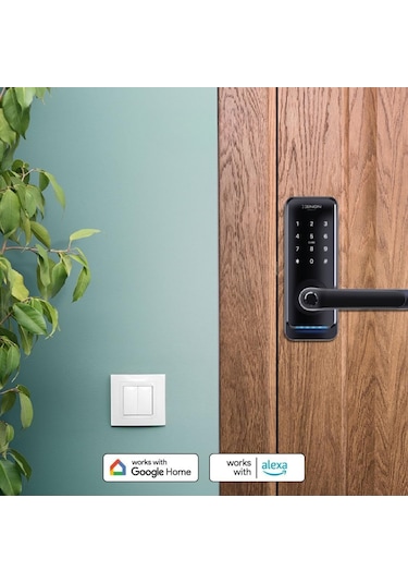 Akıllı Kapı Kilidi Parmak İzi Dokunmatik Şifre Girişli Siyah