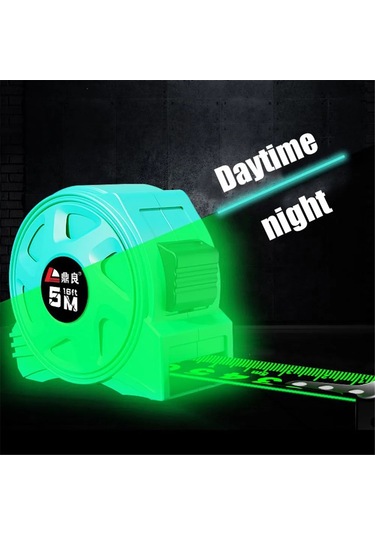 Karanlıkta Yeşil Parlayan Mezura Gece Lambası 5 M 19mm Yüksek Hassasiyetli Ölçme Aracı Ağaç İşleme Cetveli Su Geçirmez Ve Anti Korozyon
