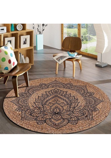 Jüt Yuvarlak Hasır Halı Yolluk Salon Oda Mutfak Halısı Ks-1058