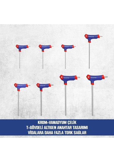 Workpro Wp200543 8 Parça Cr-v T Tipi Uzun Delikli Torx Profesyonel Allen Anahtar Takımı