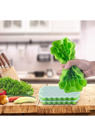 Suofeng Yeşil Silikon Izgara Şekilli Buz Kalıbı, Kapaklı Mutfak Aleti, Günlük Kullanım, Opp/pc Paketli Çok Renkli