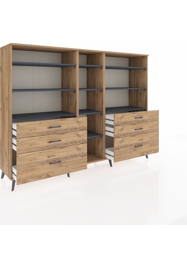 Hyperion Dolap 10 Raflı 6 Çekmeceli 220x44x163 Çam-antrasit/çam Çam-antrasit/çam