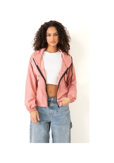 Riverstorm Kadın Pudra Su Geçirmez Ve Rüzgara Dayanıklı Kapüşonlu Cepli Çıt Çıtlı Mevsimlik Yağmurluk Pudra