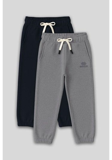 Standart Fit Basic 2li Paket Lacivert-gri Melanj Erkek Çocuk Eşofman Alt - 11225 Lacivert - Gri