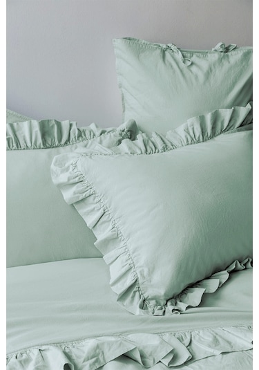 Frill Mint Yıkanmış %100 Pamuk Poplin Nevresim Takımı Çift Kişilik Mint
