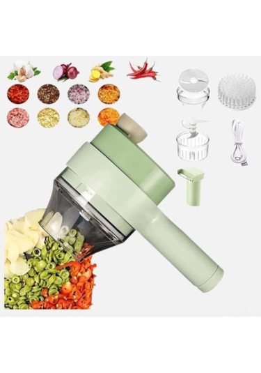 Mufunye El Tutan Kablosuz Elektrikli Mutfak Aleti: 4 Fonksiyonlu Sebze Dilimleyici, Sarımsak Kesici Ve Omlet Karıştırıcı - Yeşil