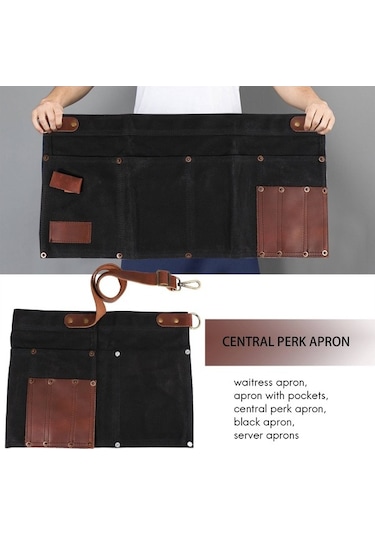 Ulzyvf Yarım Tuval Siyah Siyah Önlük Önlük Kadınlar İçin Gerçek Deri Çok Cepli Kg Siyah