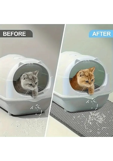 Honeybeeshop Büyük Boy Çift Katmanlı Eva Kedi Kumu Matı - Kaymaz Su Geçirmez Kolay Temizlenir Mavi Boyut L 55x75