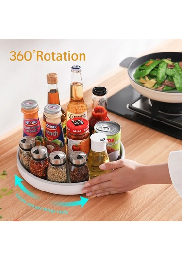 Geeroyoo 360 Döner Baharatlık Rafı - 25 Cm Çap, Mutfak İçin Pratik Ve Kaymaz Yüzey Beyaz