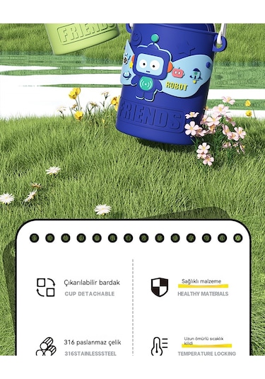 Eternal Luck 316 Paslanmaz Çelik Çocuk Termos Bardağı- Yeşil Çörek