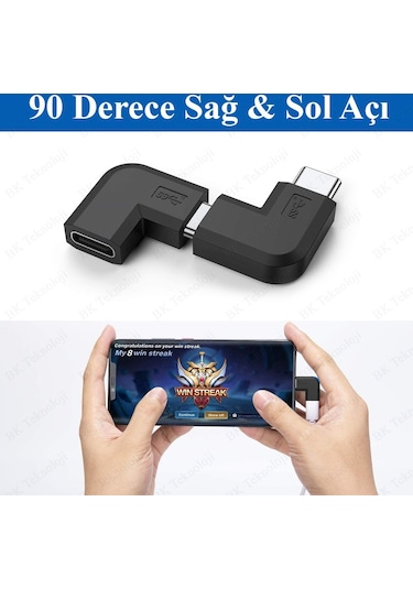 90 Derece L Tip Sağ Ve Sol Açılı Usb C Type-c Erkek - Dişi Adaptö