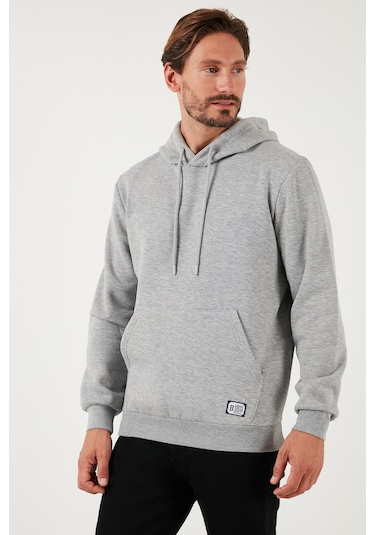 Buratti Regular Fit Kapüşonlu Kanguru Cepli Içi Tüylü Yumuşak Şardonlu Erkek Sweat 5905281 Gri Melanj
