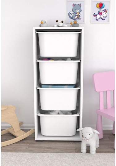 Pratico 4 Derin Sepetli Çok Amaçlı Oyuncak Dolabı - Beyaz - 109x30x69,5 Cm Beyaz