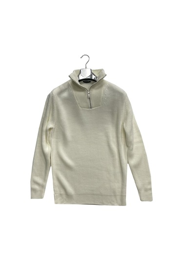 Huffa Erkek Slim Fit Uzun Kol Dik Yaka Triko Kazak 6977 Beyaz