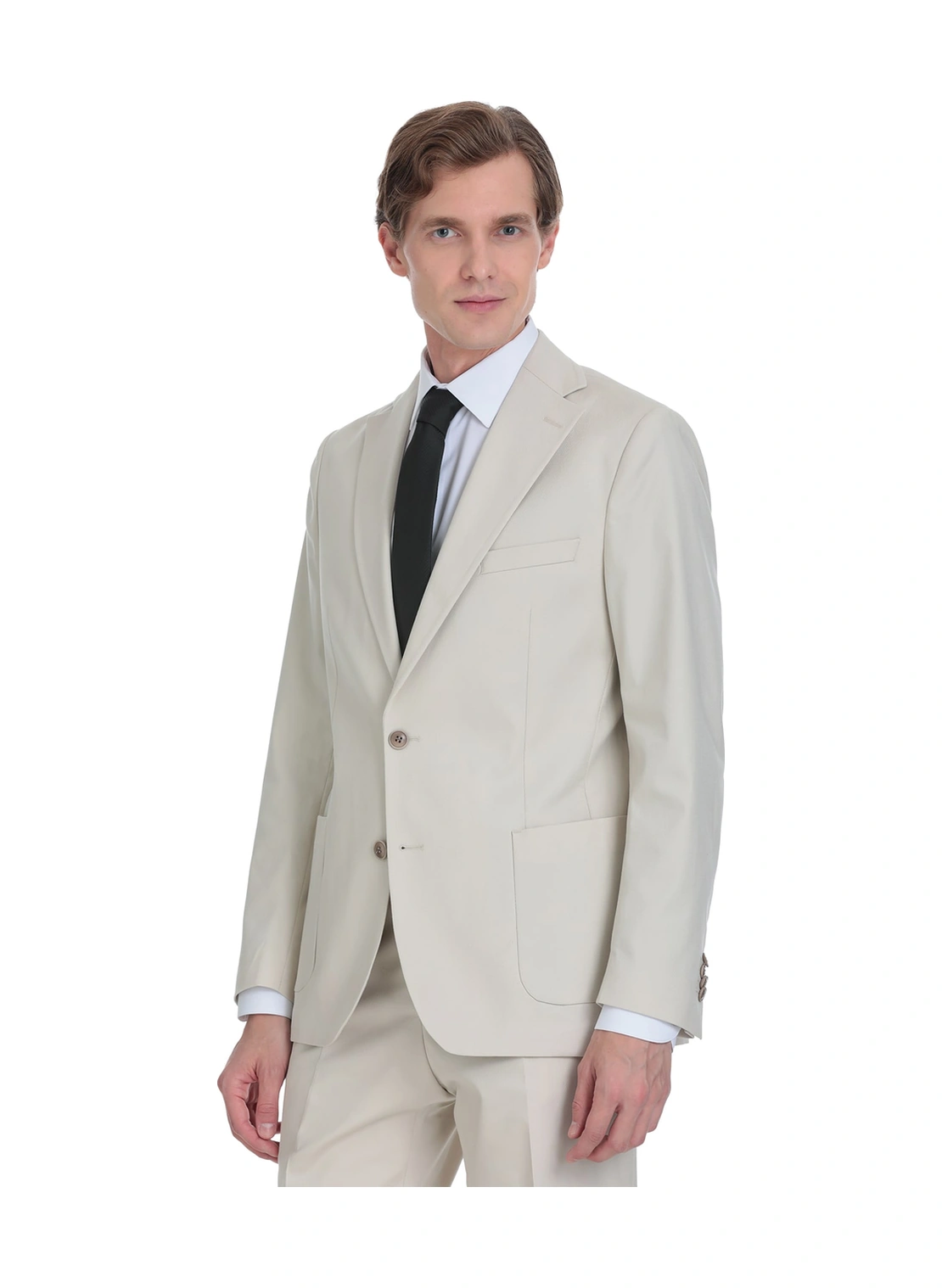 Bej Comfort Fit Mono Yaka Klasik Takım Elbise Bej