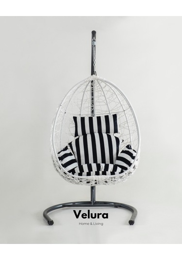 Deco Bahçe Salıncağı - Beyaz Rattan Zebra Minder Beyaz