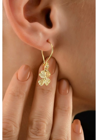 14 Ayar Altın Sallantılı Yonca Küpe