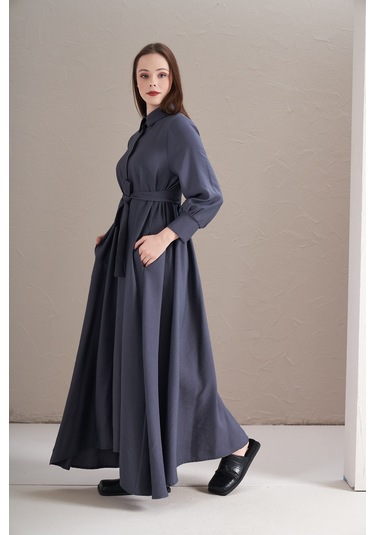 A Pile Ekstra Salaş Modal Elbise İndigo İndigo