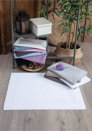 2'li Ayak Havlusu Seti-çerçeveli & %100 Pamuk Havlu Takımı Bej