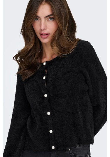 Only Kadın Onlpetra İnci Düğmeli Bisiklet Yaka Örgü Hırka 15350655 Siyah Siyah