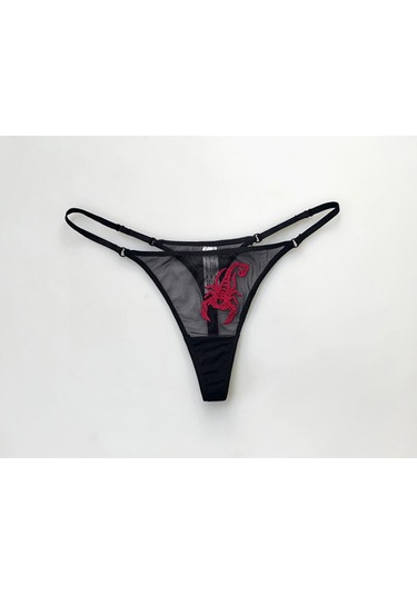 Kırmızı Narin Serin Akrep Nakış Şerit Tanga İle Perspektif Örgü Kırmızı