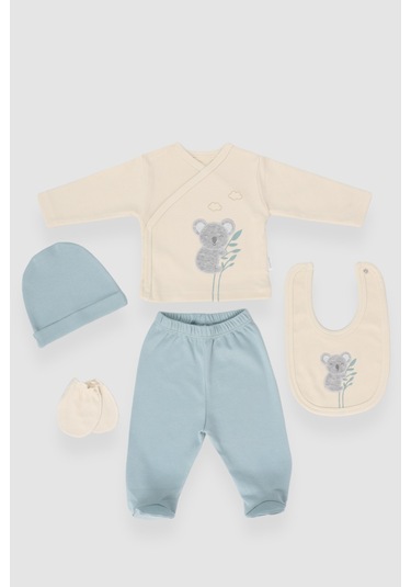 Koala Nakışlı 10 Parça Hastane Çıkışı Zıbın Seti %100 Pamuk Mavi