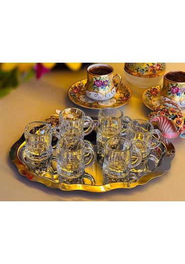 6 Lı Kulplu Cam Bardak Seti, 4 Cm Çap 5 Cm Yükseklik, 35 Ml Şeffaf