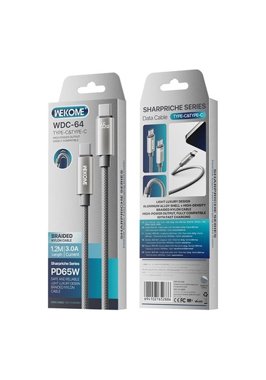 Wk Wdc-64 Pd65w Tip-c Tip-c Hızlı Şarj Veri Kablosu, Uzunluk: 1.2m Gri