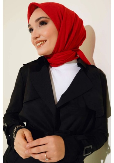 Melodi Scarf Kadın Tesettür Pratik Bambu Kraş Eşarp Kırmızı Kırmızı