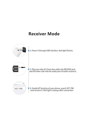 Mufunye Yet-tr6 Bluetooth 5.0 Alıcı-verici: Usb Ve 3.5mm Aux İle Tv/pc/ Telefon Ses Aktarımı, 8m Mesafe, Plug & Play, Siyah