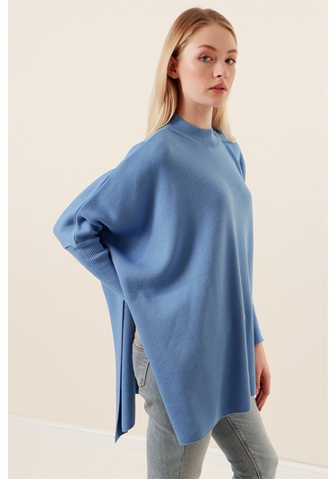 Bigdart 15783 Yırtmaçlı Panço Kazak - Saks 001