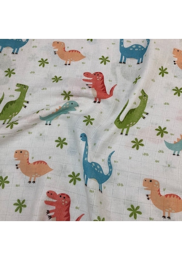 S-Mall Müslin Bebek Battaniyesi - Dinazor -Pamuk -75X85 Cm Çok Renkli