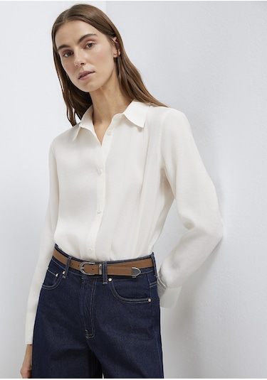 Mavi - Tencel Liyosel Karışımlı Ekru Gömlek 1211374-70057 Ekru