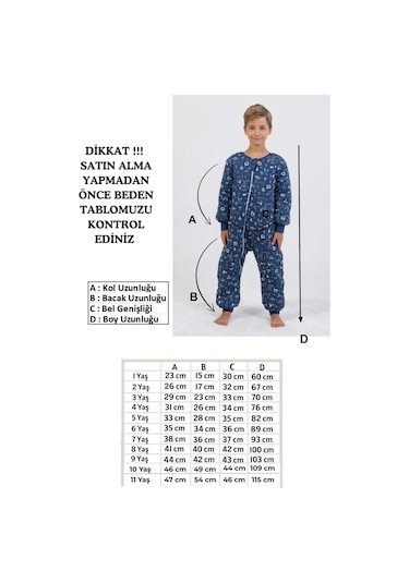 Erkek Çocuk Uyku Tulumu Kalın Elyaf Dolgulu Premium Kalite 2.5 Tog Koyu Lacivert