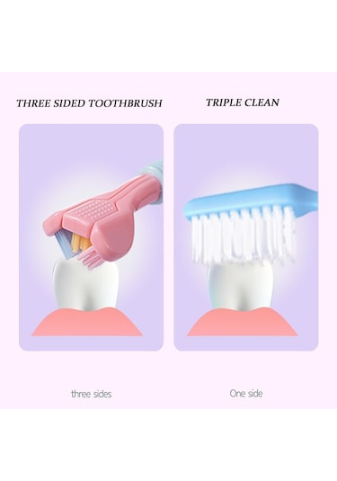 Sones Yalına Üç Taraflı Diş Fırçası Yumuşak Saç 360 Derece V Şekilli Diş Fırçası A22 Çocuk Pembe