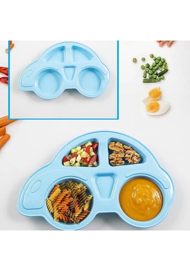 Hometarz Plastik Mama Tabağı 4 Bölmeli Pratik Bebek Yemek Tabağı Çocuk Kahvaltı Tabağı Bpa İçermez 001