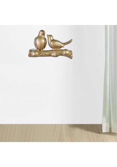 Suntek Kuşlar Ağaç Dalı Askı Ev Dekoratif Takı Yatak Odası Dolap Askı Altın Çok Renkli