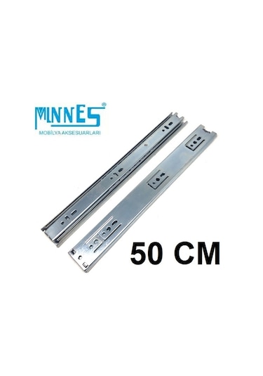 Minnes 50 cm Tam Açılım Teleskopik Mobilya Çekmece Rayı 36 Mm Gri