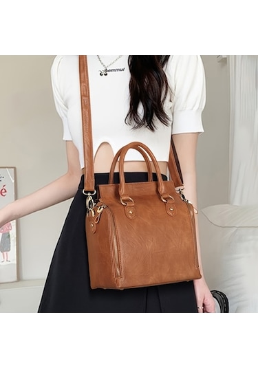 Shidai888 Retro Deri Kadın Çanta Kahverengi