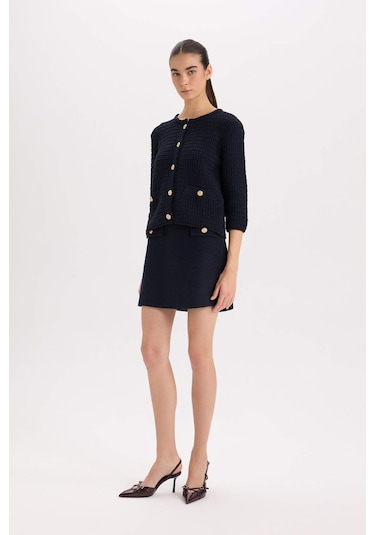 DeFacto A Kesim Normal Bel Astarlı Tweed Mini Etek B0692AX24AUNV28 Lacivert
