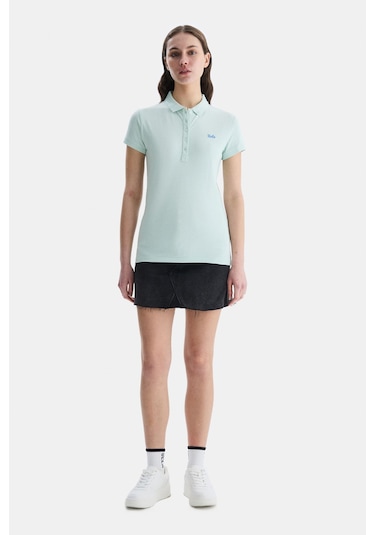 Ucla Shaver Mavi Polo Yaka Nakışlı Standard Fit Kadın Tshirt Mavi
