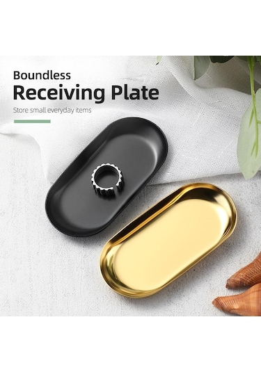 Paslanmaz Çelik Manikür Takı Saklama Tepsisi Metal Kozmetik Saklama Oval Pasta Meyve Tatlı Tepsisi Atıştırmalık Tabağı Mutfak Düzenleyici Rose Gold