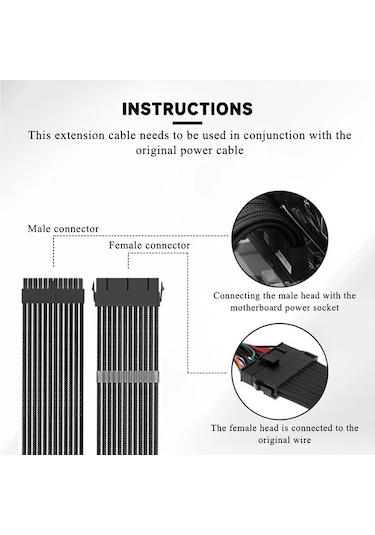 Xuweiwei Beyaz Tel Tarakli Psu Kablo Uzatma Seti 1x24 Pin 1x8 Pin 2x8 Pin Pcıe Atx Guc Kaynagi