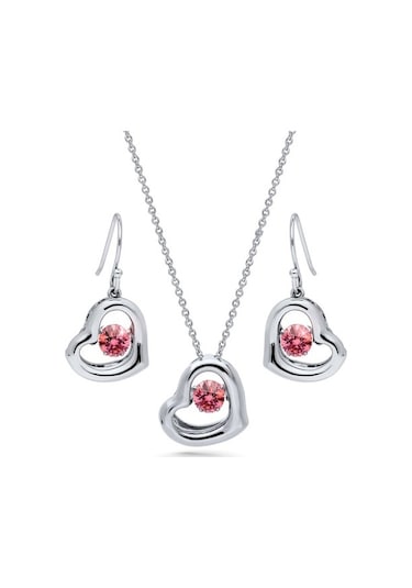 Pembe Taşlı Kalp Set