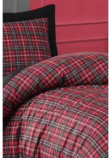 Kolay Ütülenir Nevresim Takımı Tek Kişilik İskoç Kırmızı